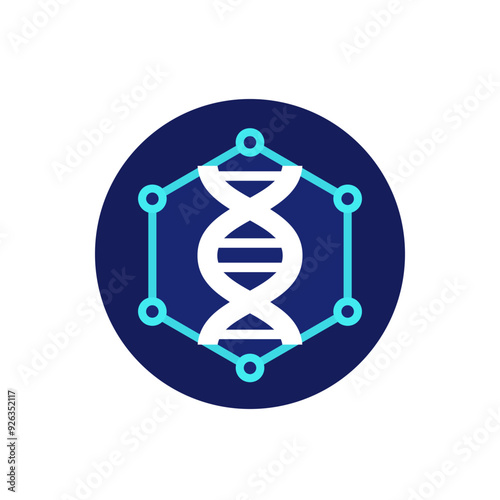 Biomaterial icon with molecule and dna, flat vector design