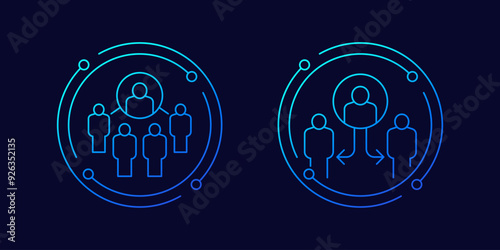 Coordinating people, coordinator icons, linear design