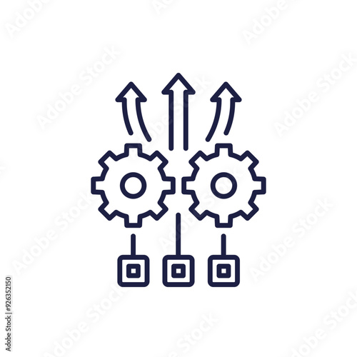 deployment process line icon with gears