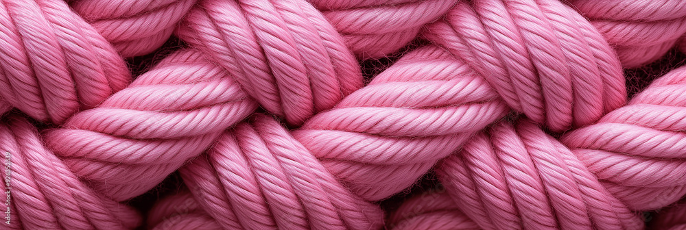 A detailed closeup abstract image of pink woven ropes intricately intertwined, forming a complex and textured pattern. Banner background. A detailed closeup abstract image of pink woven ropes intricately intertwined, forming a complex and textured pattern. Banner background.