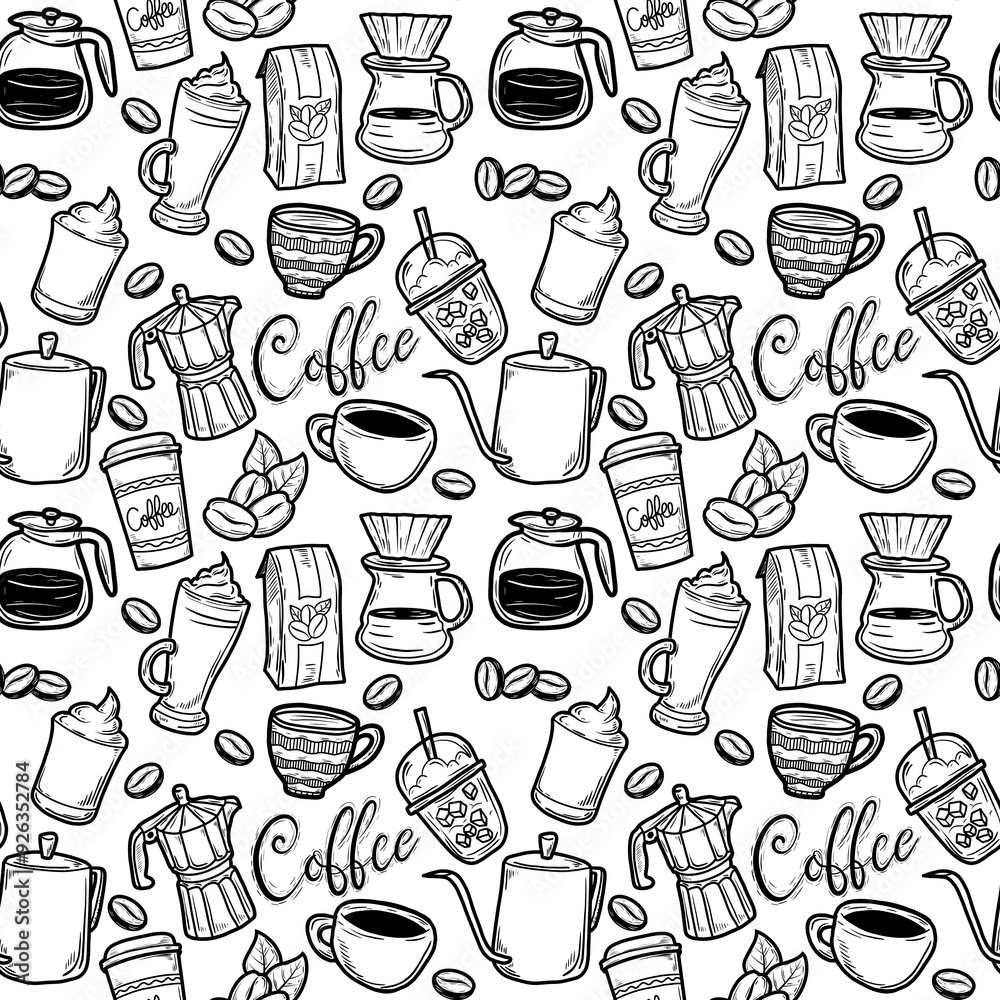 Seamless Doodles Background Coffee Seamless Doodles Background Coffee