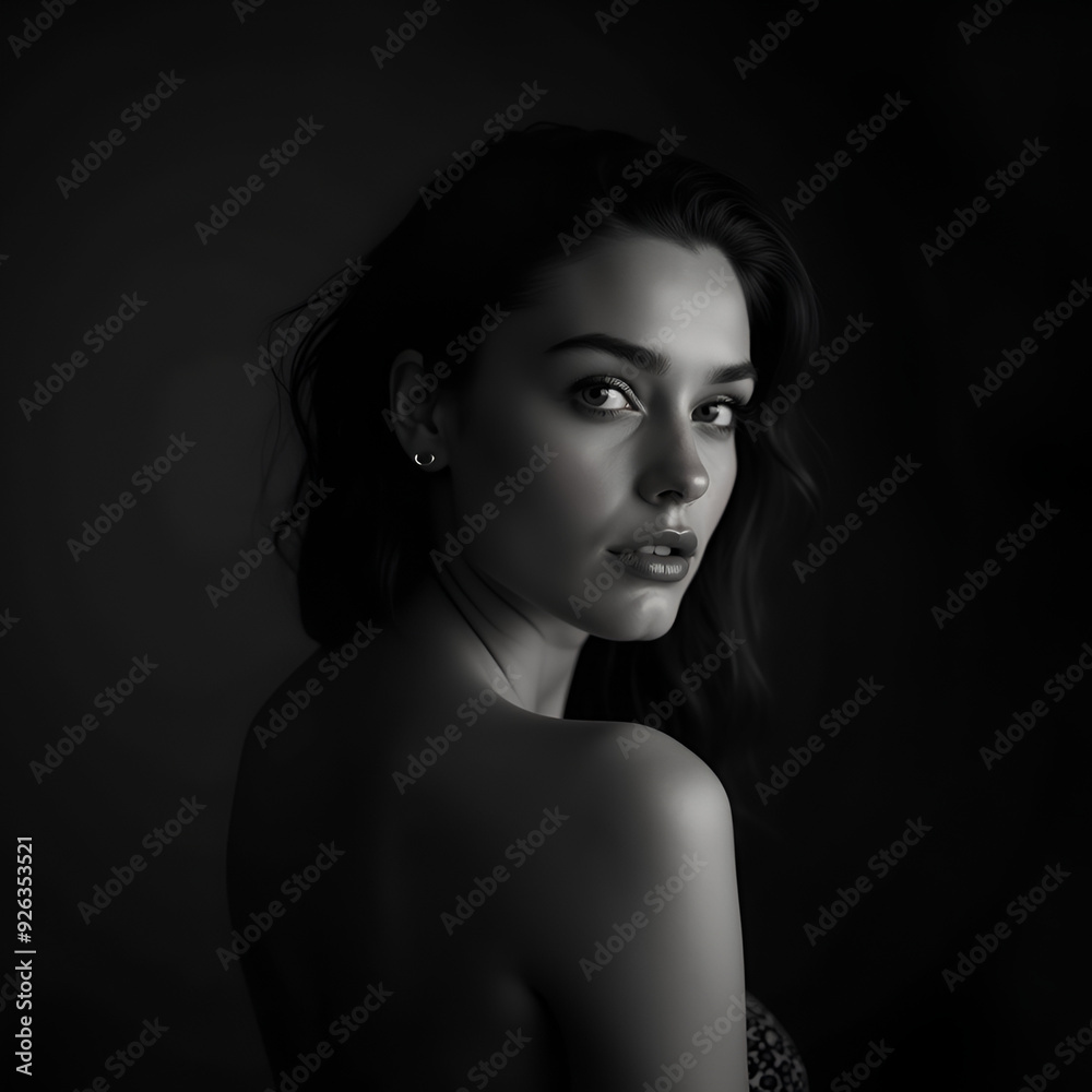 Timeless Black-and-White Portrait of a Beautiful Woman in Soft, Moody Lighting with Vintage Film Photography Inspiration Timeless Black-and-White Portrait of a Beautiful Woman in Soft, Moody Lighting with Vintage Film Photography Inspiration