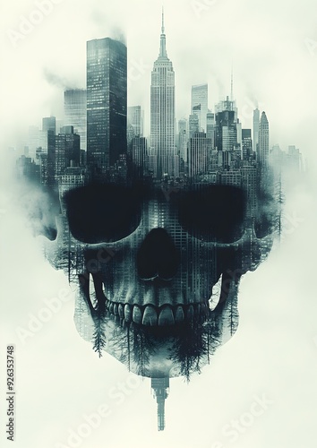 Cityscape Skull Double Exposure 