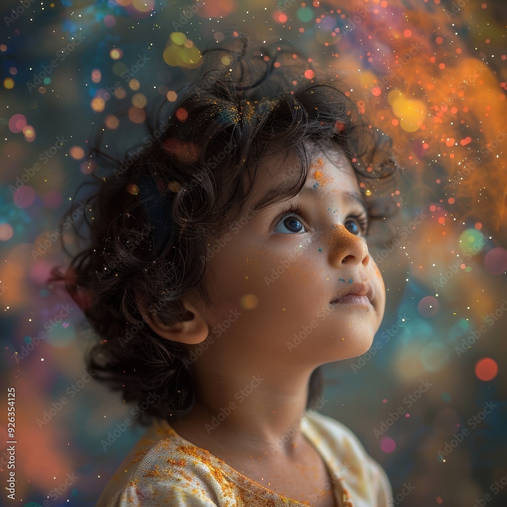 A Young Girl Covered in Glitter Gazes Upwards A Young Girl Covered in Glitter Gazes Upwards