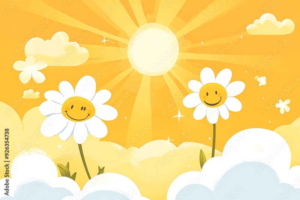smiling flowers on yellow background. smiling flowers on yellow background.