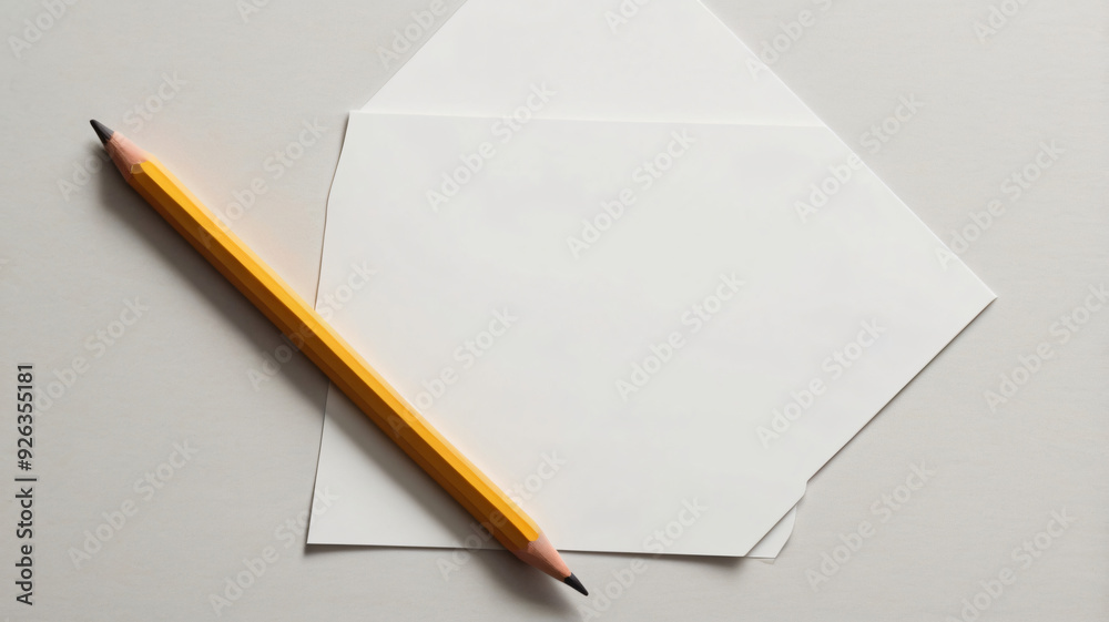Blank paper and pencil on the table. top view, copy space, back to school and office concept Blank paper and pencil on the table. top view, copy space, back to school and office concept