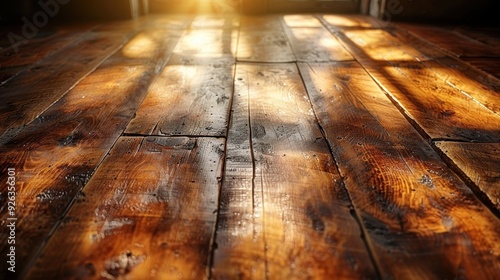 Sunbeams Streaking Across a Rustic Wooden Floor