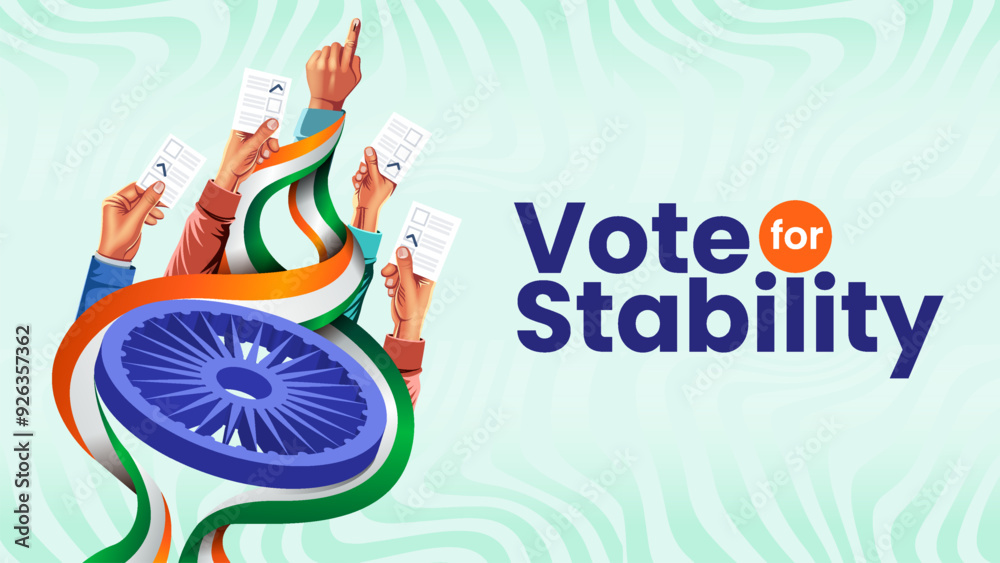 Fototapeta premium Unity in Action Voter Card, Indian Flag, and Chakra for Voting Awareness-Vector Design
