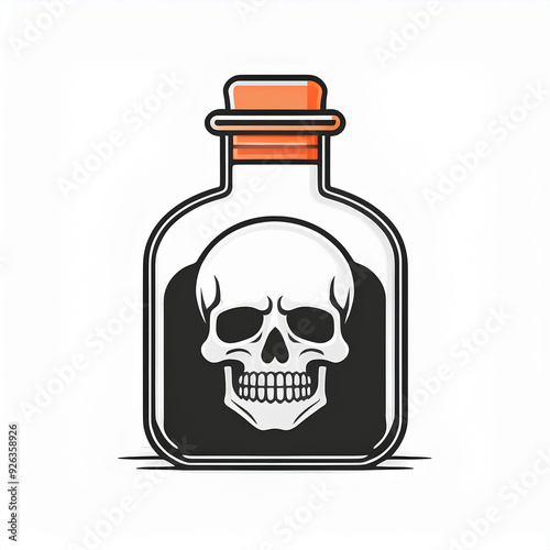 minimalistic vector icon of bottle of poison with skull, halloween holiday night theme, logo template for use