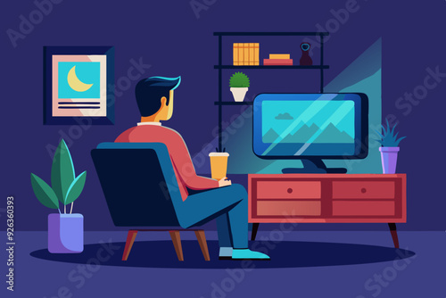 Man watches TV while sitting in a chair. View your favorite television show or movie
