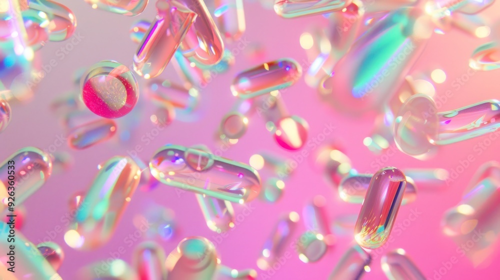 Iridescent Pills Falling Through a Dreamy Sky