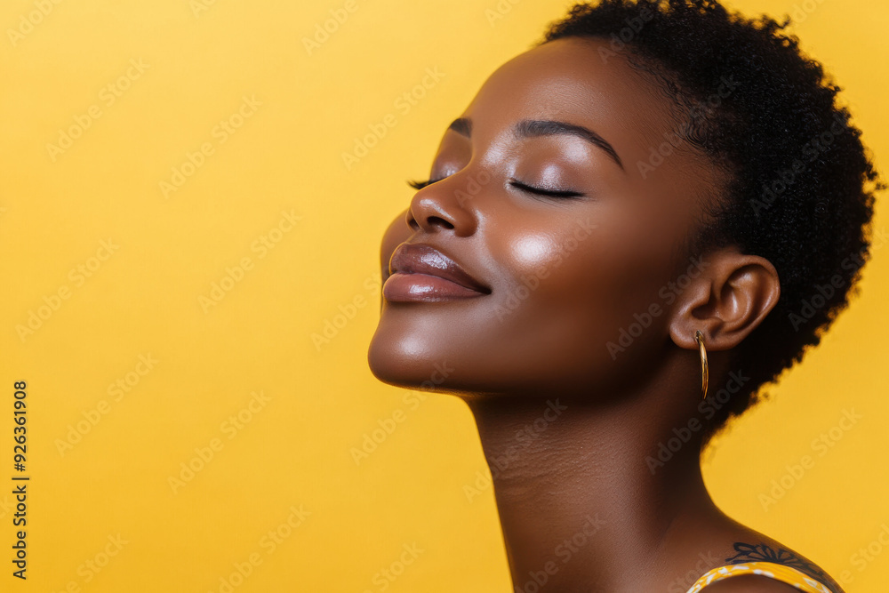 A close up of a tattooed black woman's face with her eyes closed A close up of a tattooed black woman's face with her eyes closed