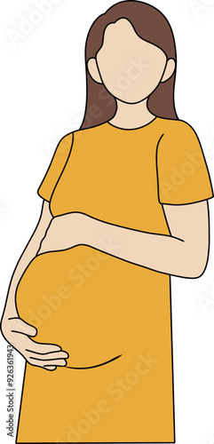 Handdrawn Pregnant Woman In T-Shirt Front View
