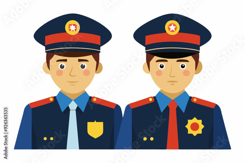 Russian police officers on a white background. Vector illustration
