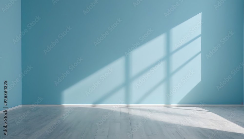 Fototapeta premium Abstract Empty windows shadow on gradient blue room background. Used for backdrop presentation products for online shop3