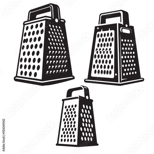 Vector PNG Silhouette Icon Set: Grater for Kitchenware and Culinary Tools - 4 Unique Designs