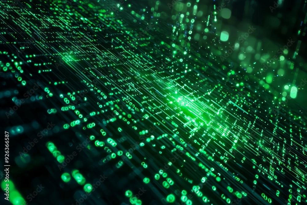 Green Dark Binary Code with Data Streaming Background created with Generative AI Green Dark Binary Code with Data Streaming Background created with Generative AI
