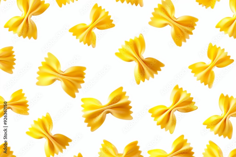 Seamless pattern of yellow bow pasta on a white isolated background Seamless pattern of yellow bow pasta on a white isolated background