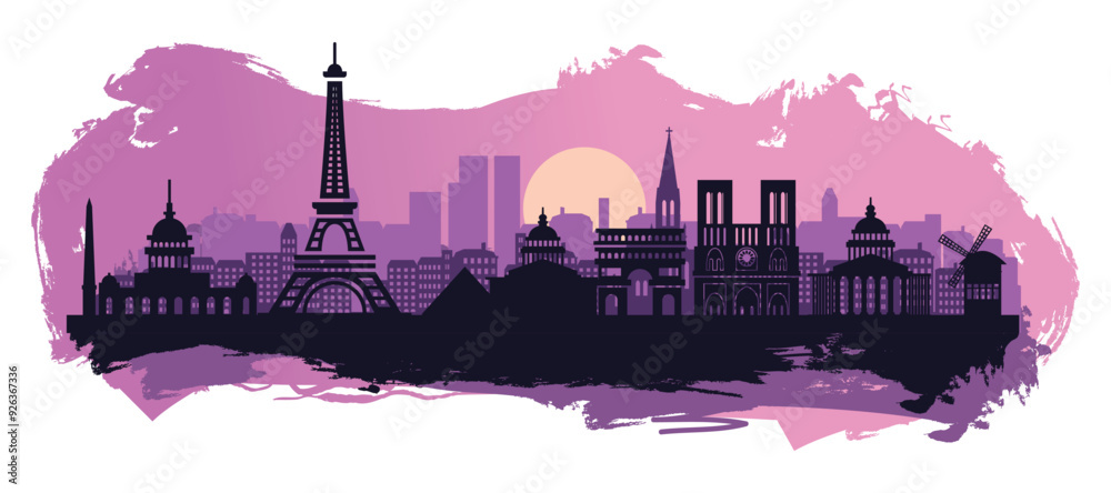 Stylized Landscape of Paris skyline vector art illustration