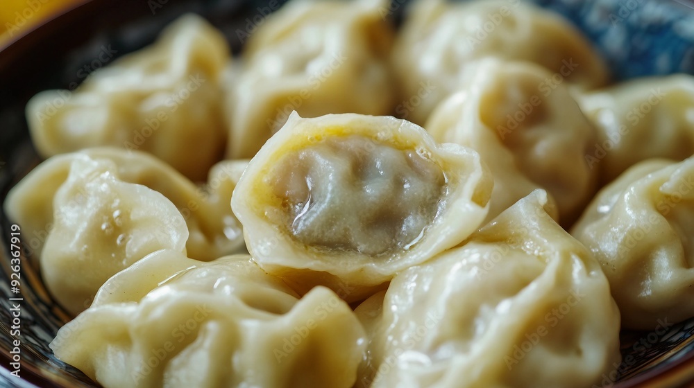 Savory Khinkali: Authentic Georgian Dumplings with Selective Focus on Steam and Juicy Filling Savory Khinkali: Authentic Georgian Dumplings with Selective Focus on Steam and Juicy Filling