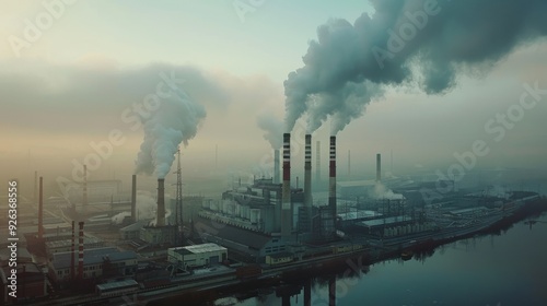 Industrial Factory with Smoke Billowing from Stacks Depicting Pollution