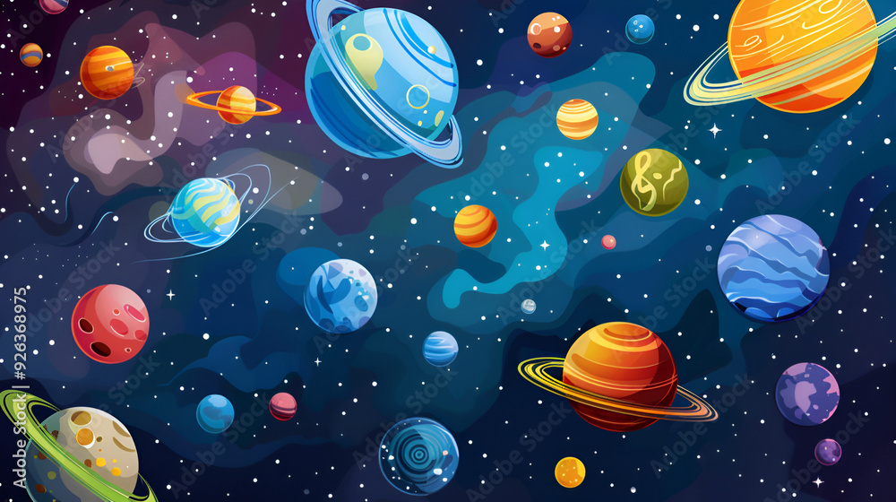 Background design with many planets in space Background design with many planets in space