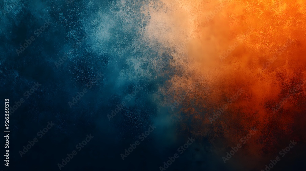 Obraz premium Blue and orange grainy dark banner with a noise texture and smooth color gradient, perfect for a poster background with copy space