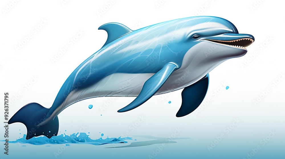 Obraz premium Cheerful dolphin leaps out of the water use for ocean life, sea creatures, marine biology educational materials, or aquatic-themed decorations and designs,