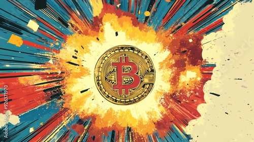 Pop Art Bitcoin Illustration with Comic Book Style