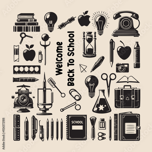 Back to School elements icons set