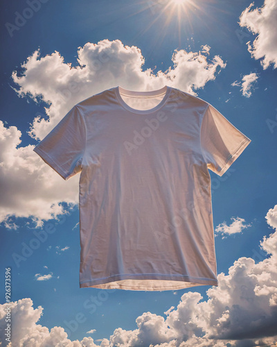 White T-shirt Hanging Against a Blue Sky