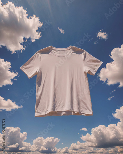 White T-shirt Hanging Against a Blue Sky