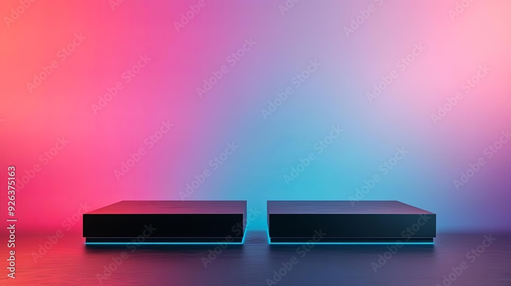 3D floating platforms with neon edges, product 3D background, futuristic and vibrant 3D floating platforms with neon edges, product 3D background, futuristic and vibrant