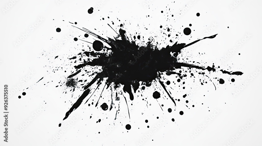 Abstract black ink splatters on a white background, artistic design Abstract black ink splatters on a white background, artistic design