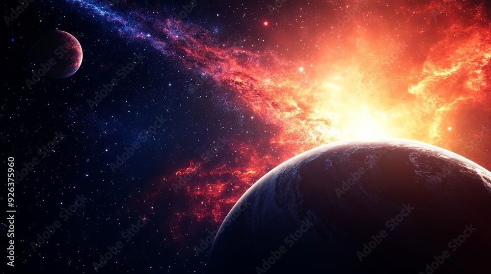Naklejka premium 3D galaxy with swirling stars and planets, 3D background, cosmic and expansive