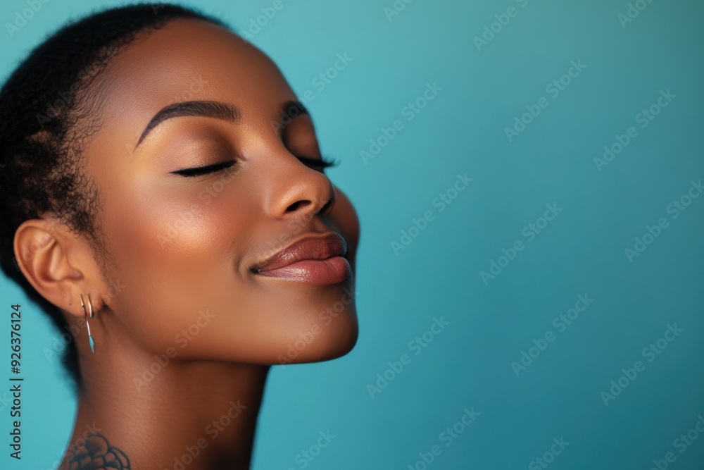 A close up of a tattooed black woman's face with her eyes closed A close up of a tattooed black woman's face with her eyes closed