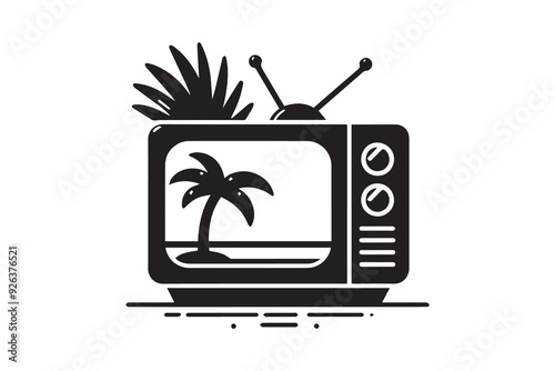 Old Analog vintage Television TV With Antennae vector silhouette illustration