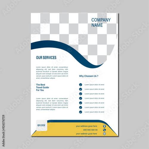 Brochure design, flyer in A4, template design for print set with blue.