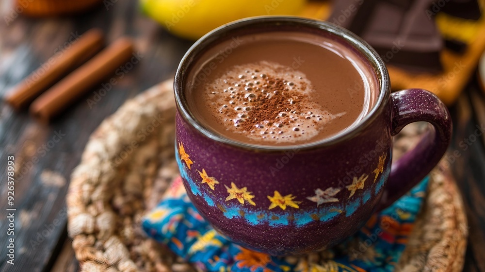 Warm and Rich Mexican Chocolate Atole Drink Champurrado Served with Selective Focus for Authentic Experience Warm and Rich Mexican Chocolate Atole Drink Champurrado Served with Selective Focus for Authentic Experience