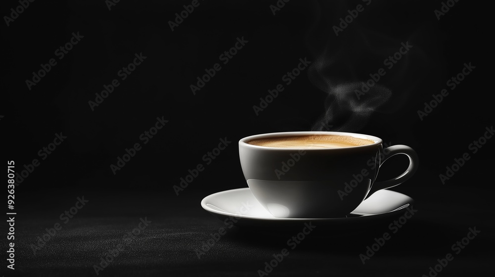 White Porcelain Coffee Cup and Saucer Set on Dark Black Background for Coffee Shop Promotions or Advertisement Campaigns White Porcelain Coffee Cup and Saucer Set on Dark Black Background for Coffee Shop Promotions or Advertisement Campaigns