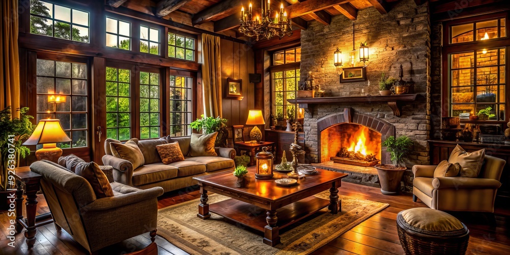 Cozy Morning Retreat Warm Lighting Moody Atmosphere Rich Wood Tones Heritage Decor Traditional Architecture Earthy Colors Inviting Ambiance Cozy Morning Retreat Warm Lighting Moody Atmosphere Rich Wood Tones Heritage Decor Traditional Architecture Earthy Colors Inviting Ambiance