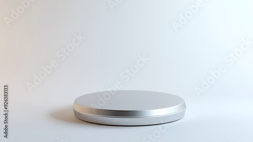 Silver Metal Stage Background with a Pedestal Stand. Round Steel Shape in a White Scene, Circular Podium with a Separated Metal Base for Award Display