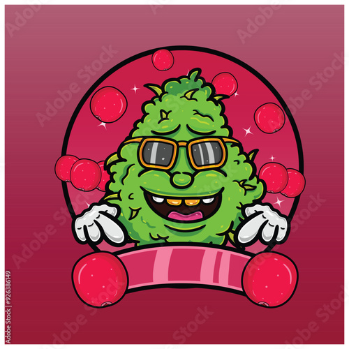 Weed Bud Cartoon With Cranberry Flavor. Weed Design For Logo, Label and Packaging Product.