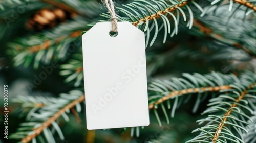 Blank Kraft Paper Tag Hanging on a Christmas Tree Branch