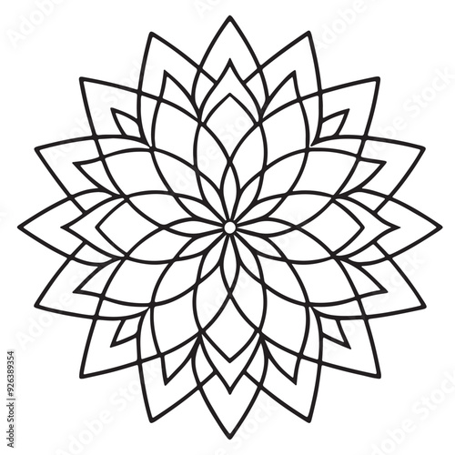 abstract wild Mandela design png, adult anti-stress coloring page in line art, floral pattern coloring sheet