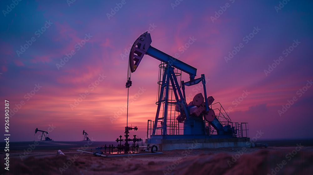 Amidst A Vast Oil Field A Solitary Crude Oil Pump.