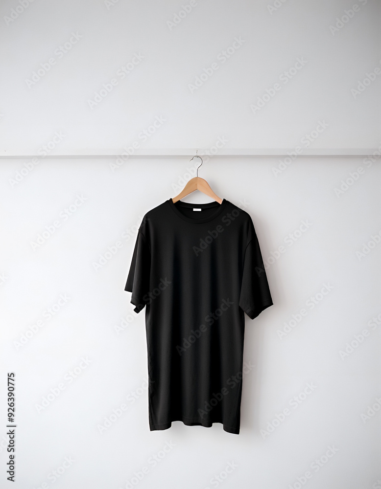 Black T-Shirt on Hanger Isolated Against White Background Generative AI Black T-Shirt on Hanger Isolated Against White Background Generative AI