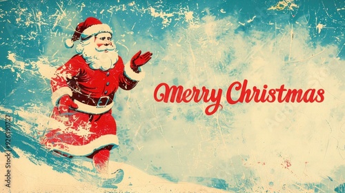Retro Merry Christmas Card with Santa Claus Illustration
