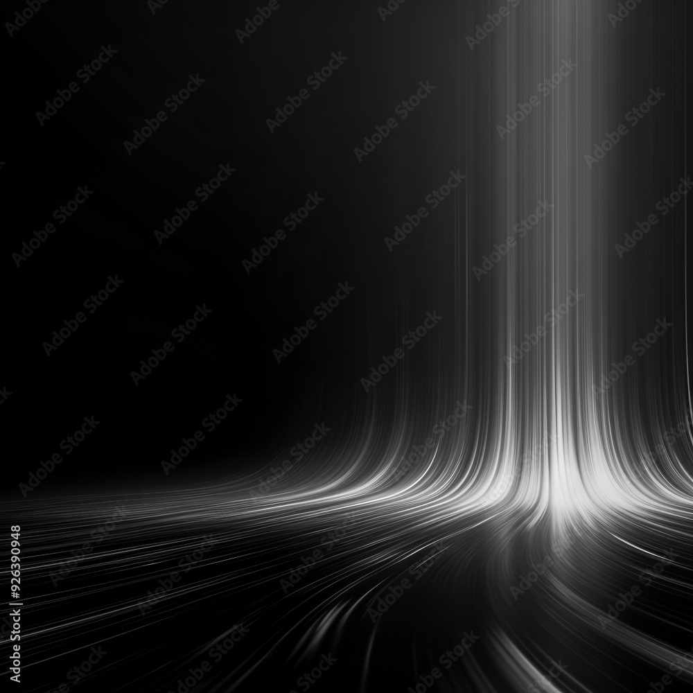 Abstract image featuring dynamic black and white light streaks cascading on a dark background creating a sense of movement and depth Abstract image featuring dynamic black and white light streaks cascading on a dark background creating a sense of movement and depth