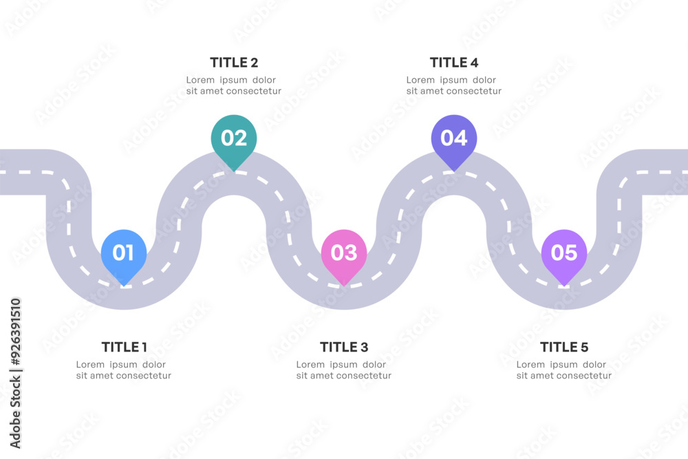 Fototapeta premium Comprehensive Roadmap Infographic, Strategic Milestone Path with 5 Key Stages